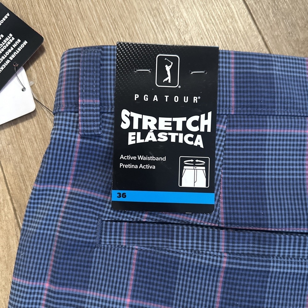 PGA Tour Men's Performance Stretch Golf Shorts Plaid Blue/Punk Preppy 36 - Picture 5 of 9
